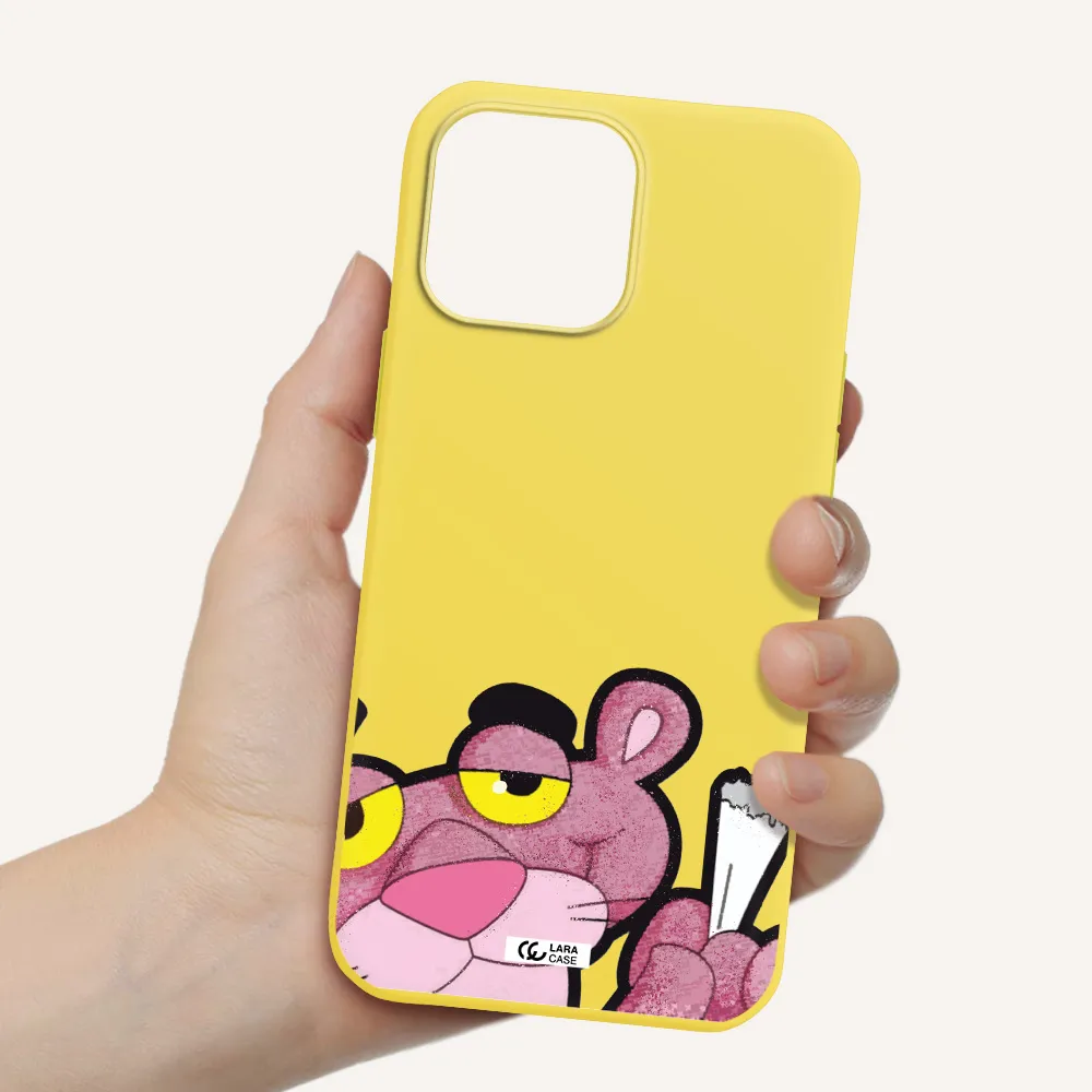 a cartoon of a pink bear Apple iPhone 13 Pro Silicone canary yellow Case
