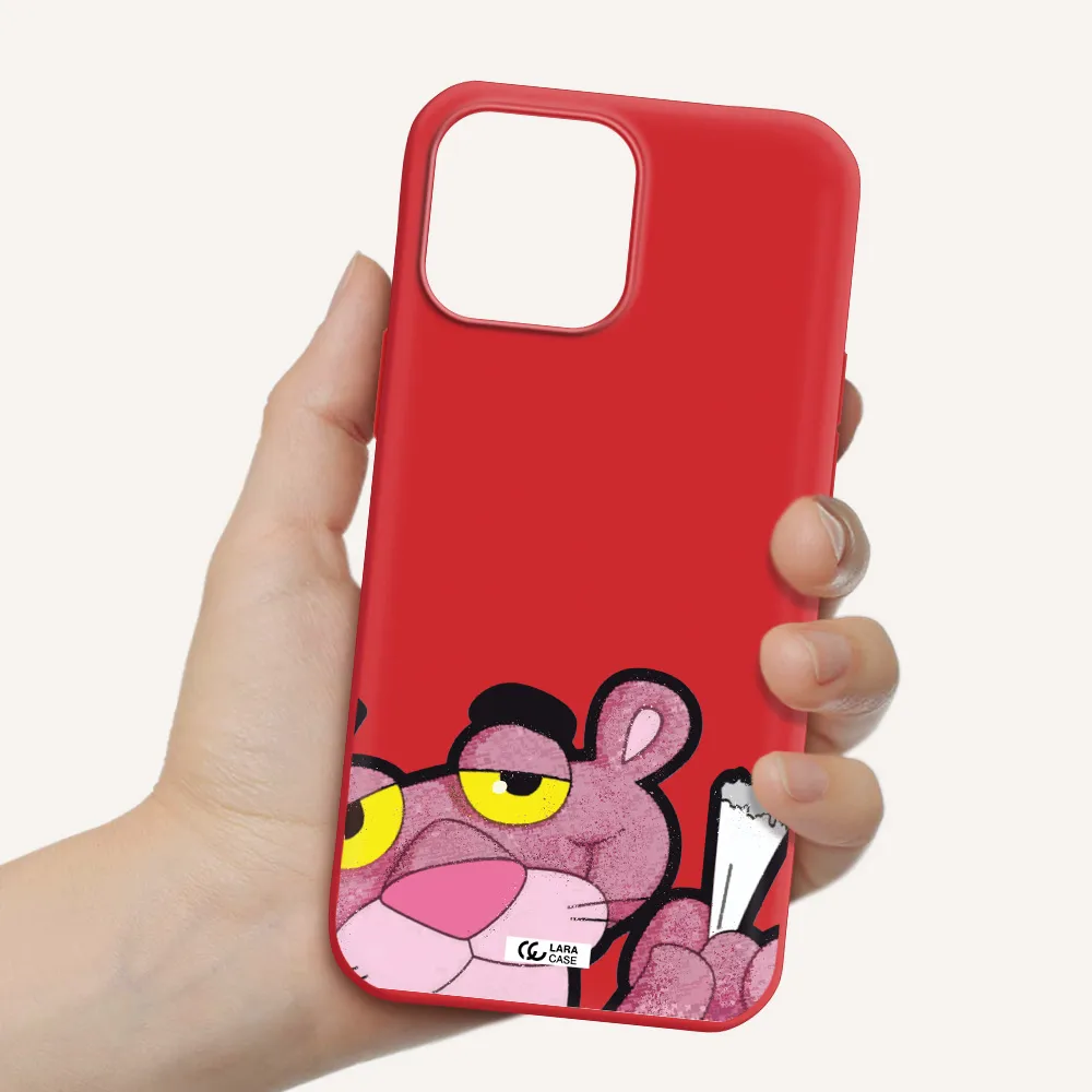 a cartoon of a pink bear Apple iPhone 13 Pro Silicone Imperial Red Case