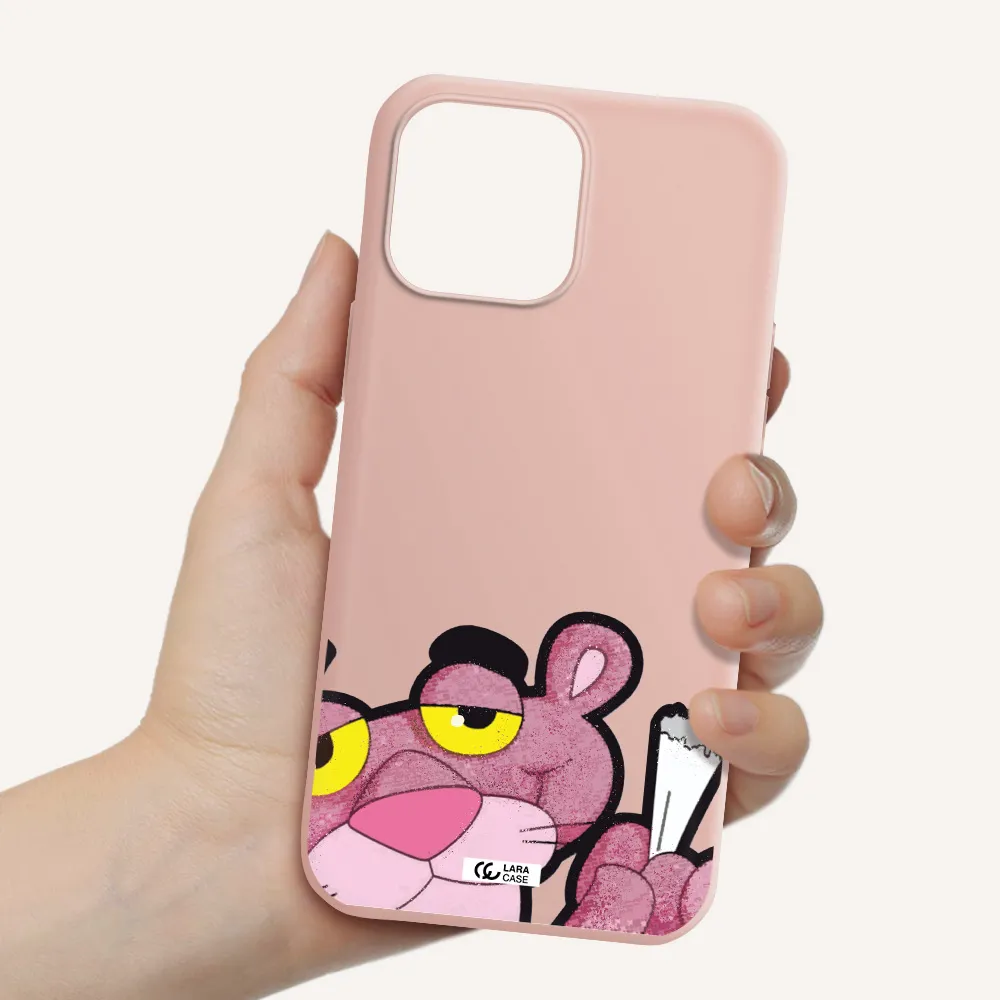 a cartoon of a pink bear Apple iPhone 13 Pro Silicone pastel pink Case
