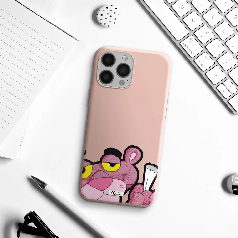 a cartoon of a pink bear Apple iPhone 13 Pro Silicone pastel pink Case