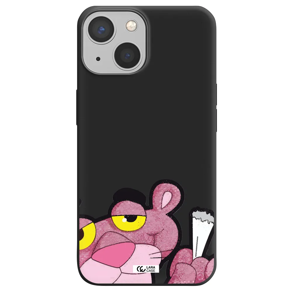 a cartoon of a pink bear Apple iPhone 13 Silicone black Case