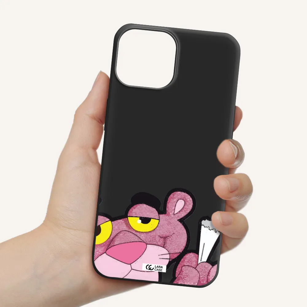 a cartoon of a pink bear Apple iPhone 13 Silicone black Case
