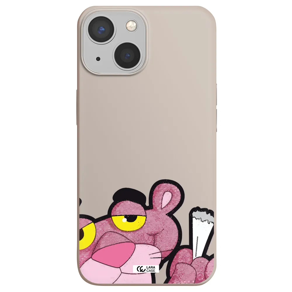 a cartoon of a pink bear Apple iPhone 13 Silicone Stone Case