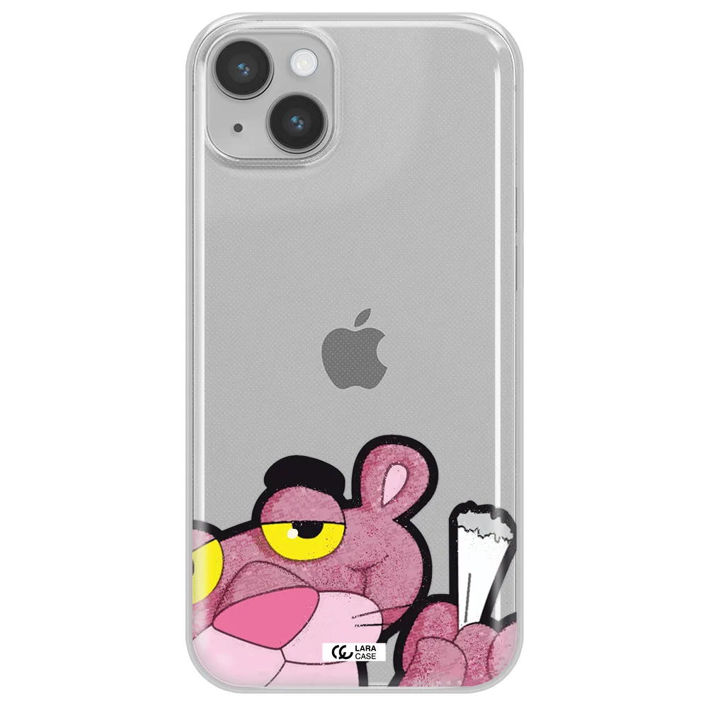 a cartoon of a pink bear Apple iPhone 14 Clear TPU Case