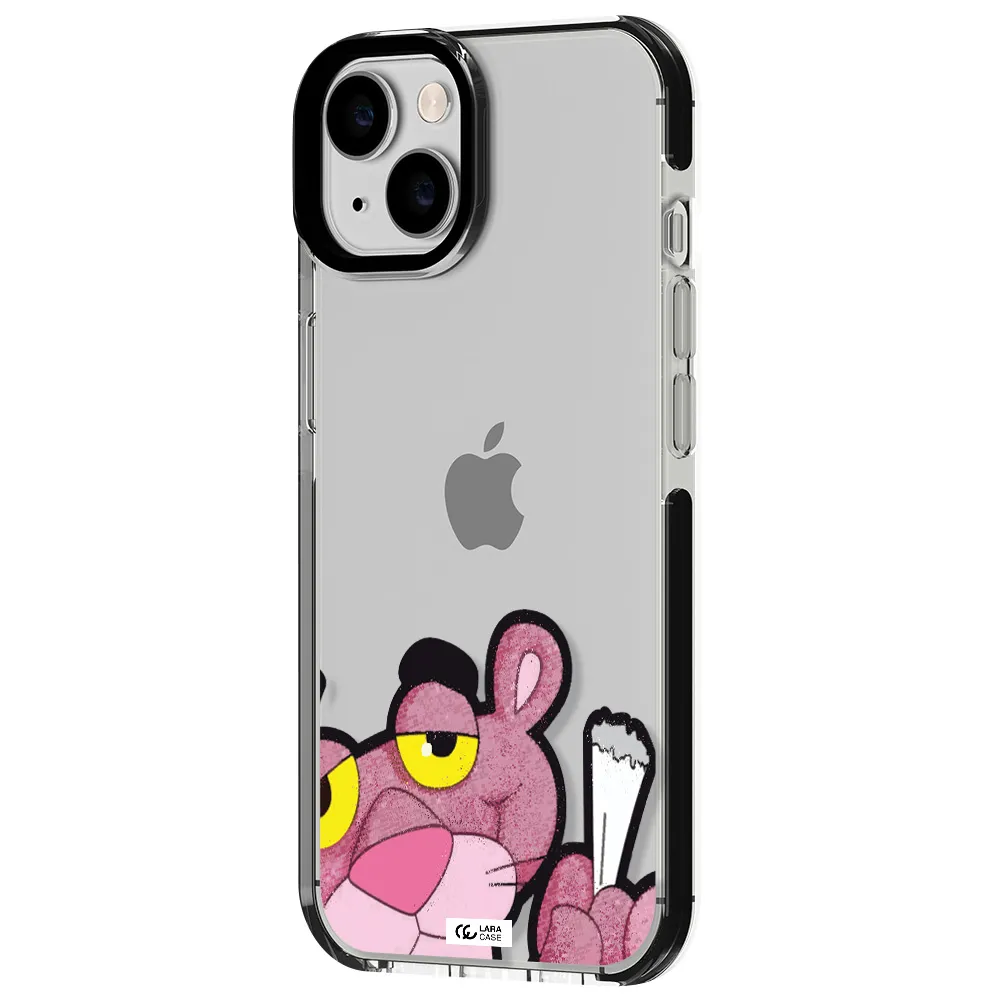 a cartoon of a pink bear Apple iPhone 14 impact black border Case