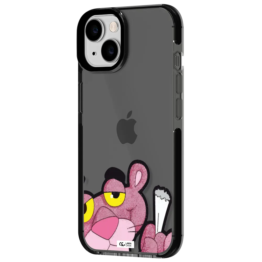 a cartoon of a pink bear Apple iPhone 14 impact Smoke Black Case