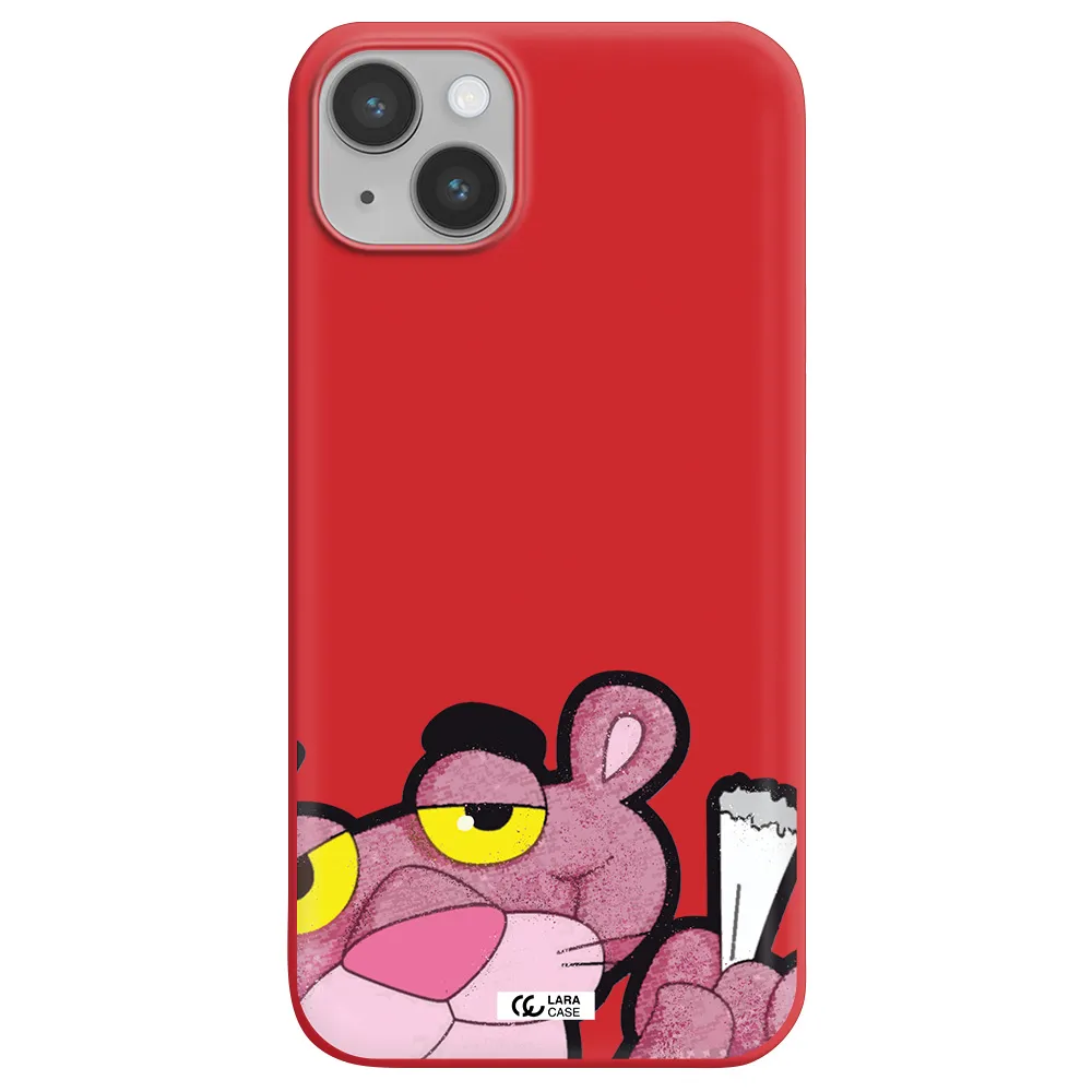 a cartoon of a pink bear Apple iPhone 14 plus Silicone Imperial Red Case