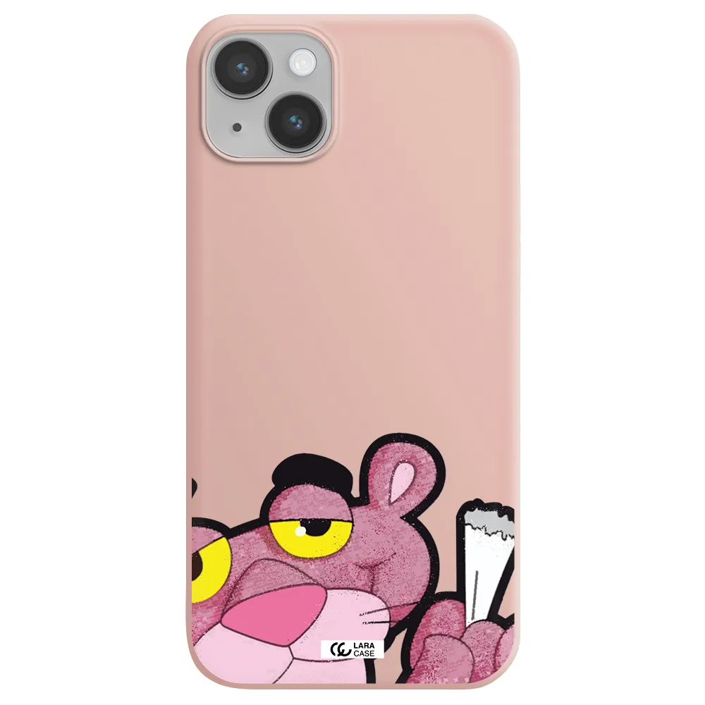 a cartoon of a pink bear Apple iPhone 14 plus Silicone pastel pink Case