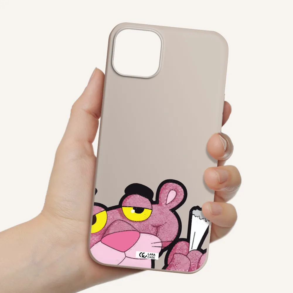 a cartoon of a pink bear Apple iPhone 14 plus Silicone Stone Case