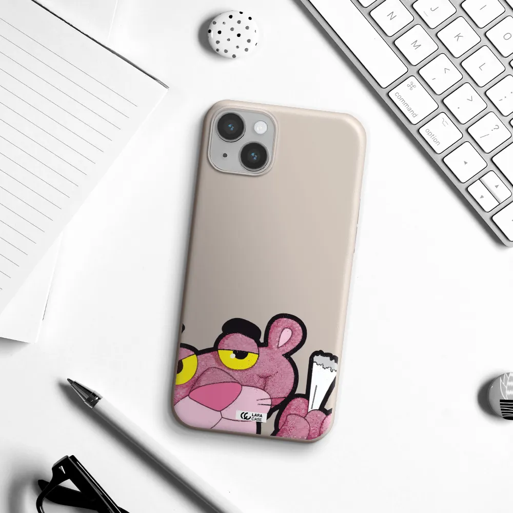 a cartoon of a pink bear Apple iPhone 14 plus Silicone Stone Case