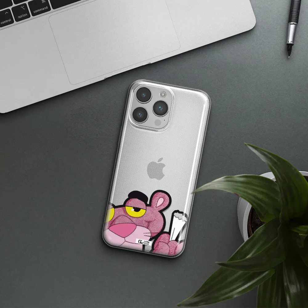 a cartoon of a pink bear Apple iPhone 14 pro max Clear TPU Case