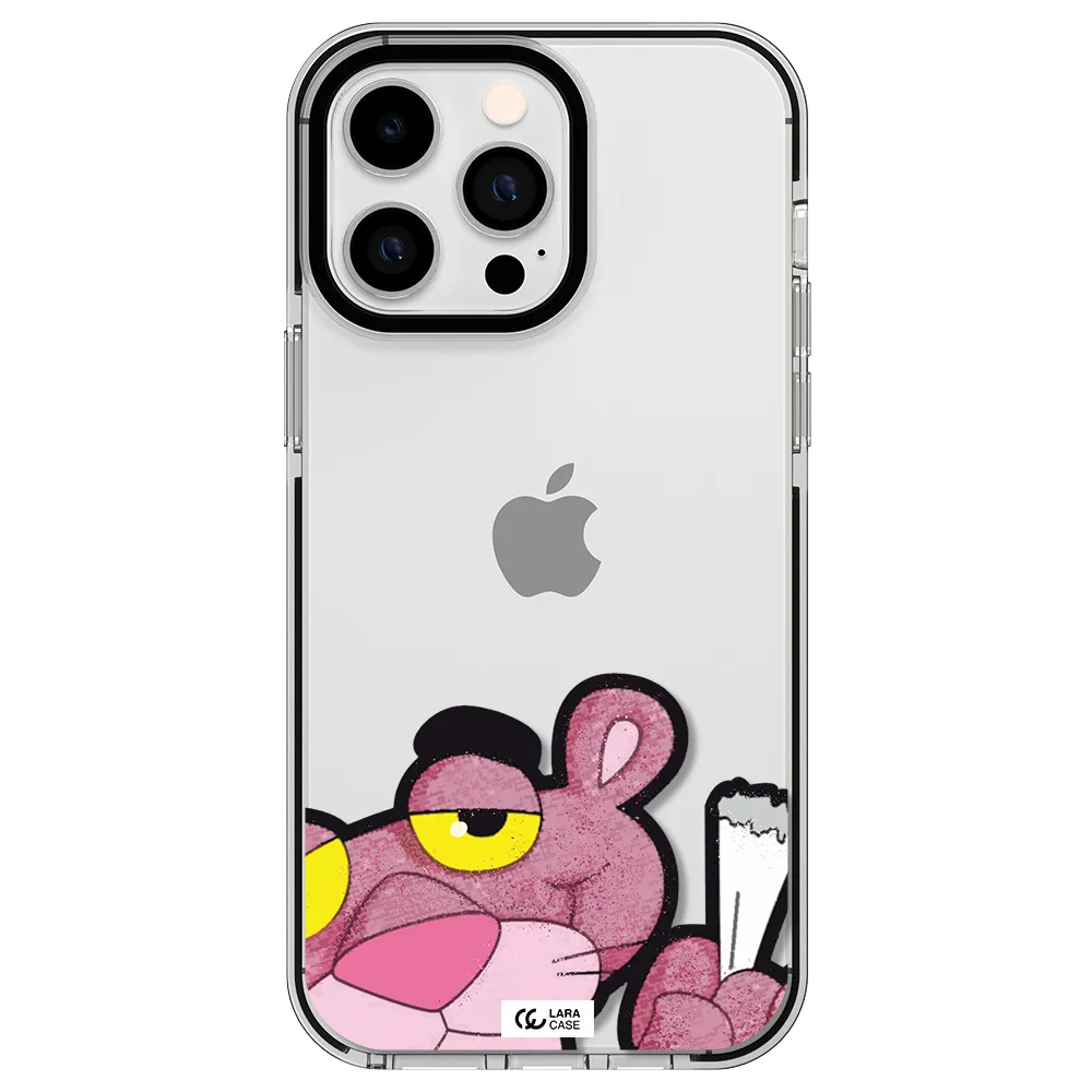 a cartoon of a pink bear Apple iPhone 14 pro max impact black border Case