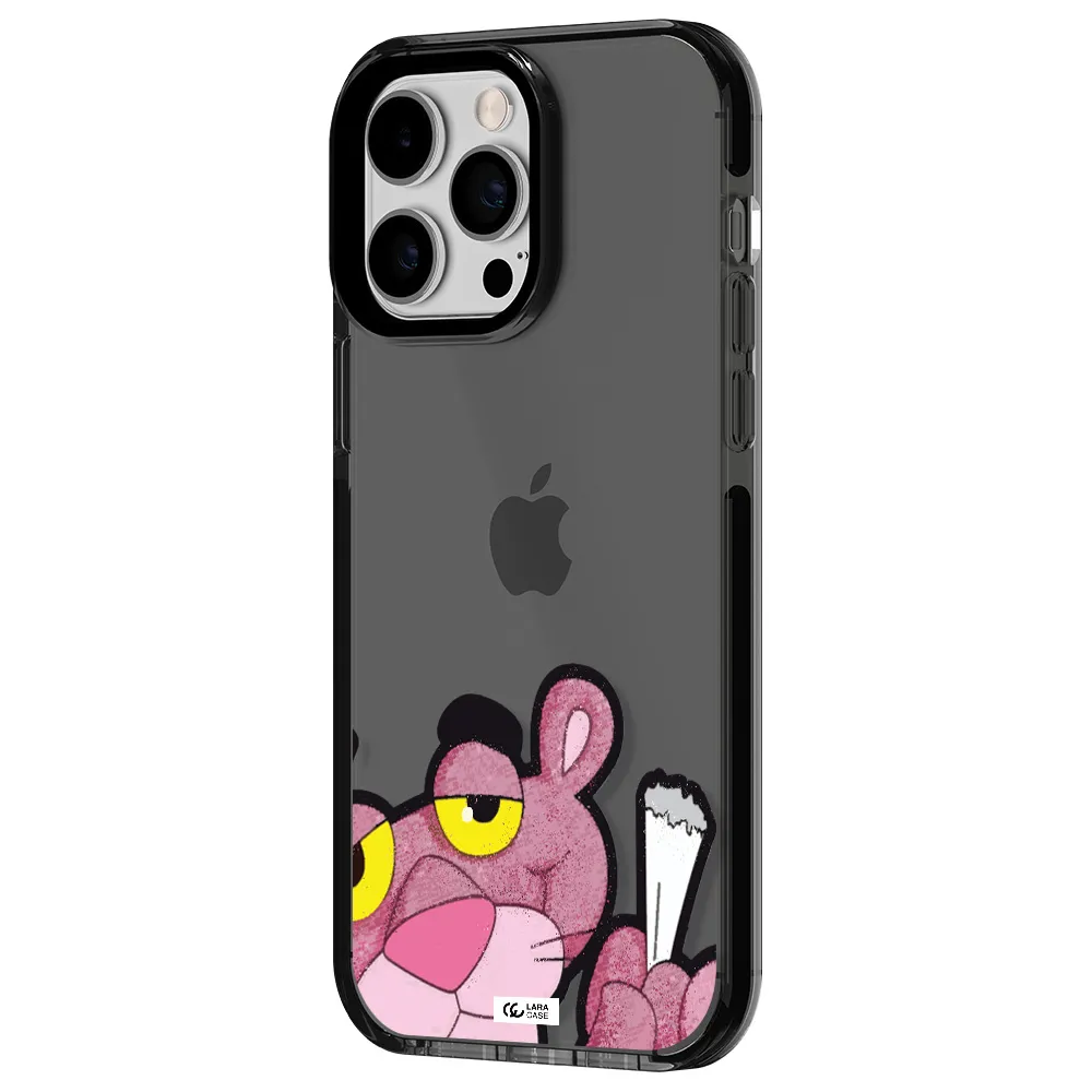 a cartoon of a pink bear Apple iPhone 14 pro max impact Smoke Black Case