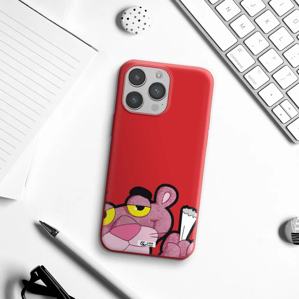 a cartoon of a pink bear Apple iPhone 14 pro max Silicone Imperial Red Case