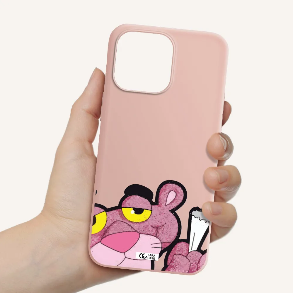 a cartoon of a pink bear Apple iPhone 14 pro max Silicone pastel pink Case