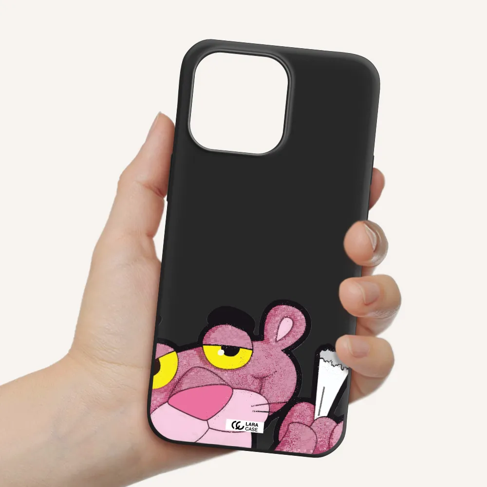 a cartoon of a pink bear Apple iPhone 14 pro Silicone black Case