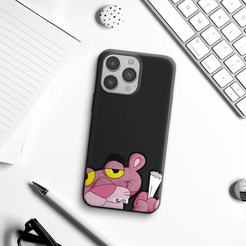 a cartoon of a pink bear Apple iPhone 14 pro Silicone black Case
