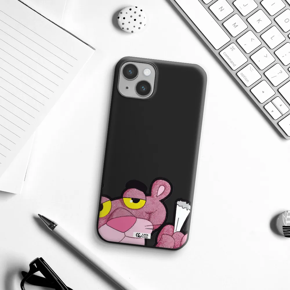 a cartoon of a pink bear Apple iPhone 14 Silicone black Case