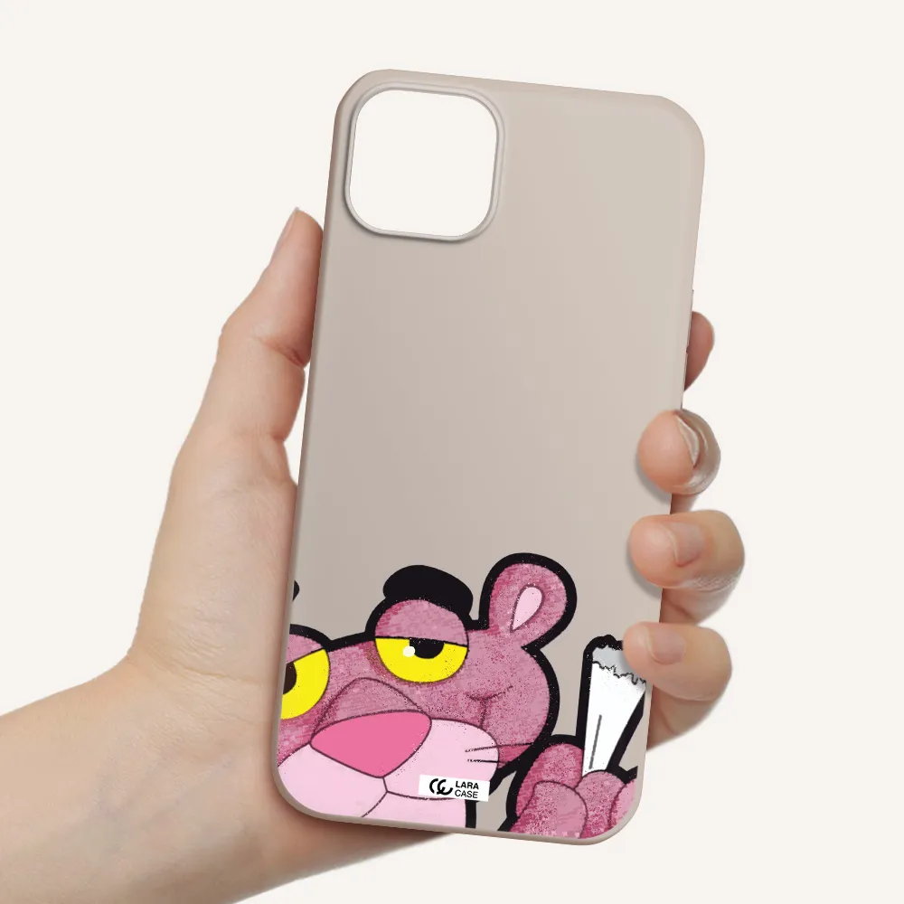 a cartoon of a pink bear Apple iPhone 14 Silicone Stone Case