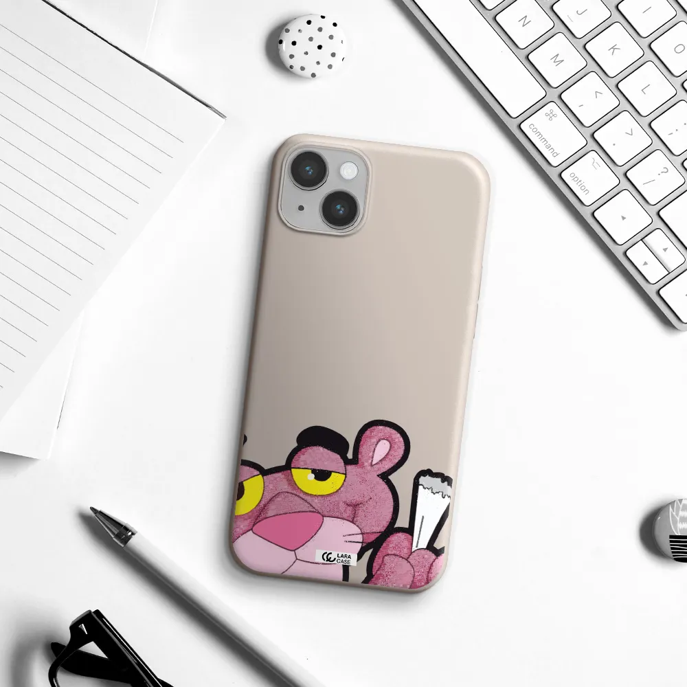 a cartoon of a pink bear Apple iPhone 14 Silicone Stone Case