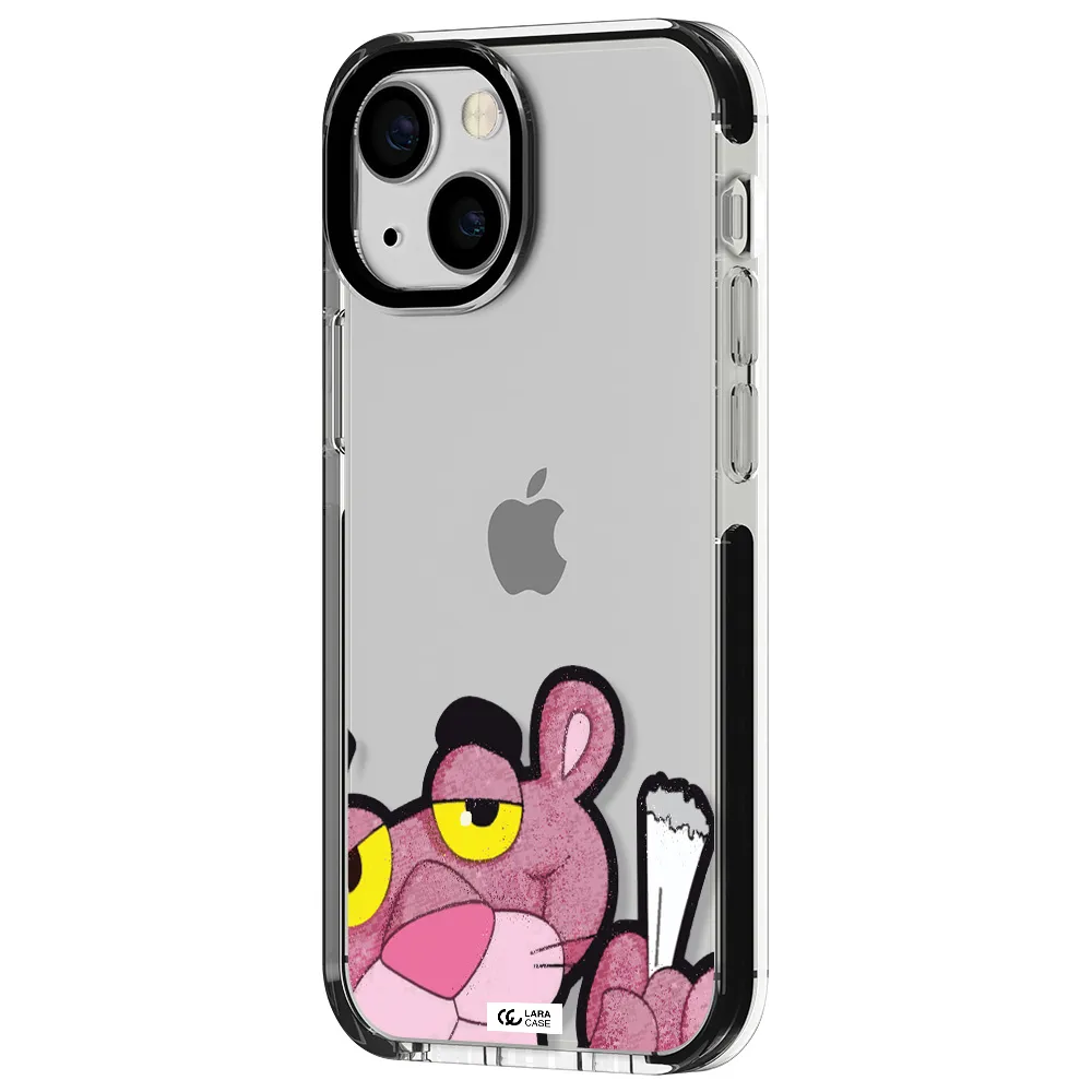 a cartoon of a pink bear Apple iPhone 15 impact black border Case