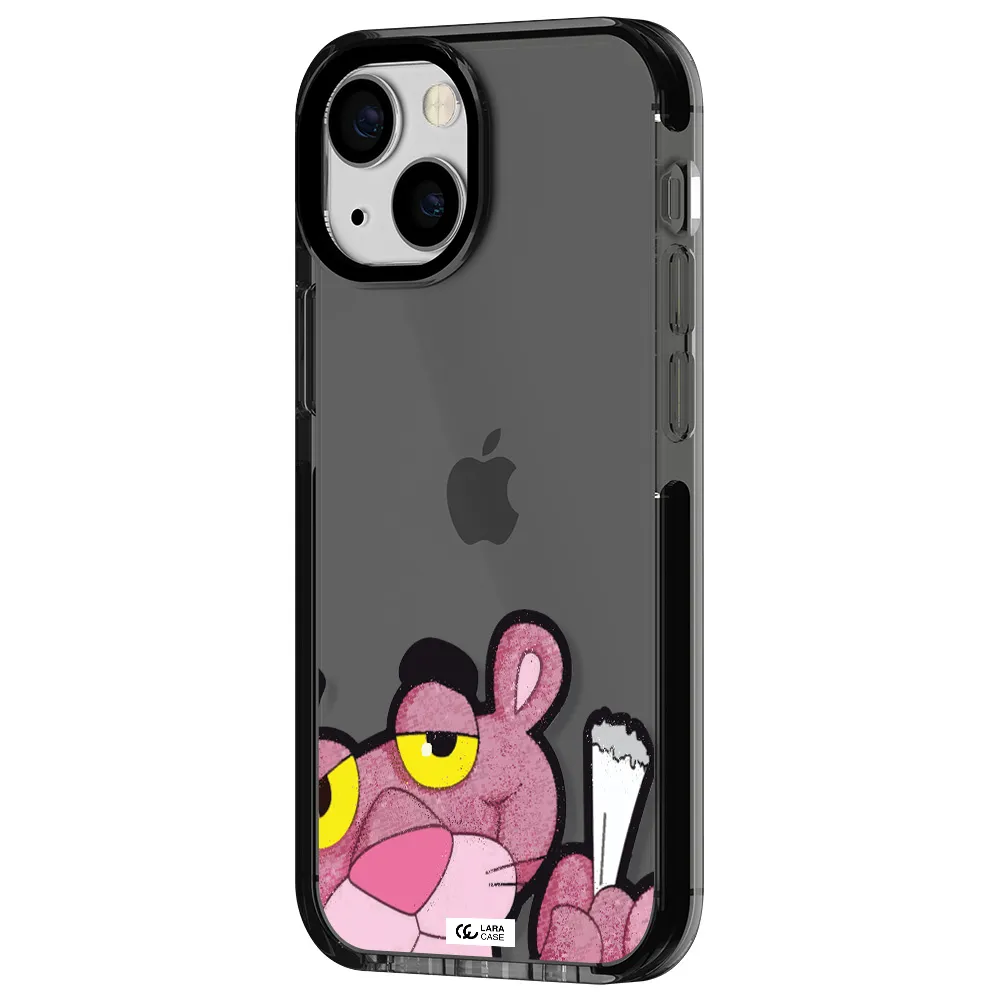 a cartoon of a pink bear Apple iPhone 15 impact Smoke Black Case