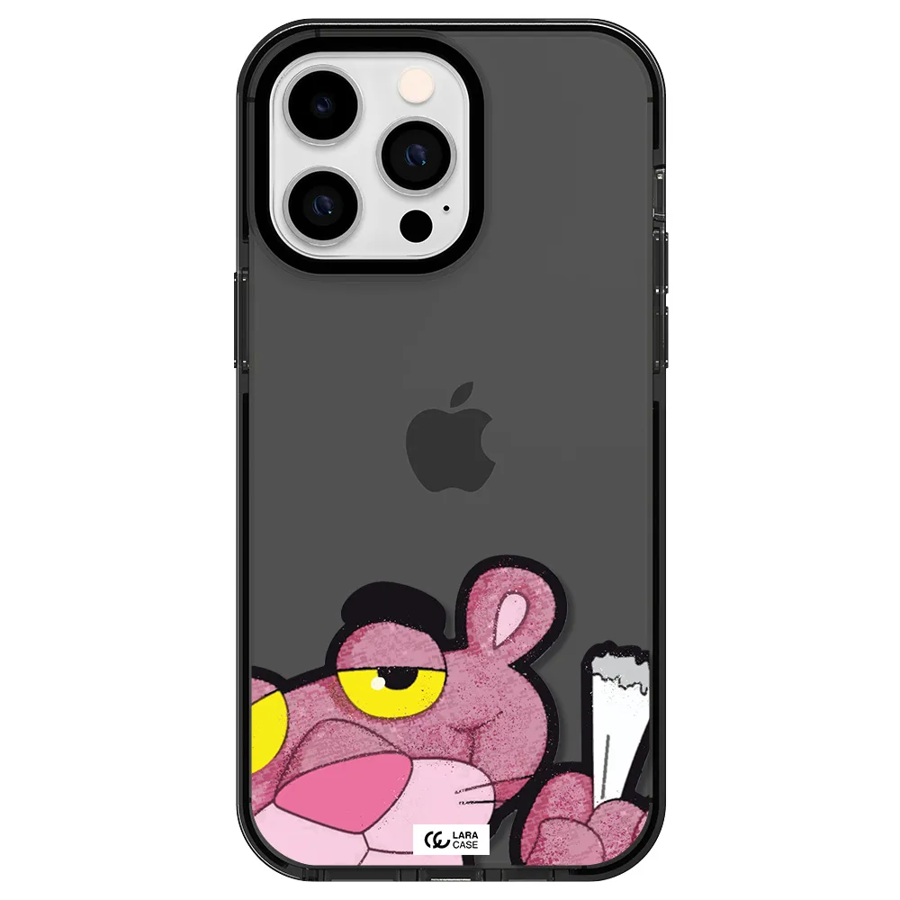 a cartoon of a pink bear Apple iPhone 15 Pro impact Smoke Black Case