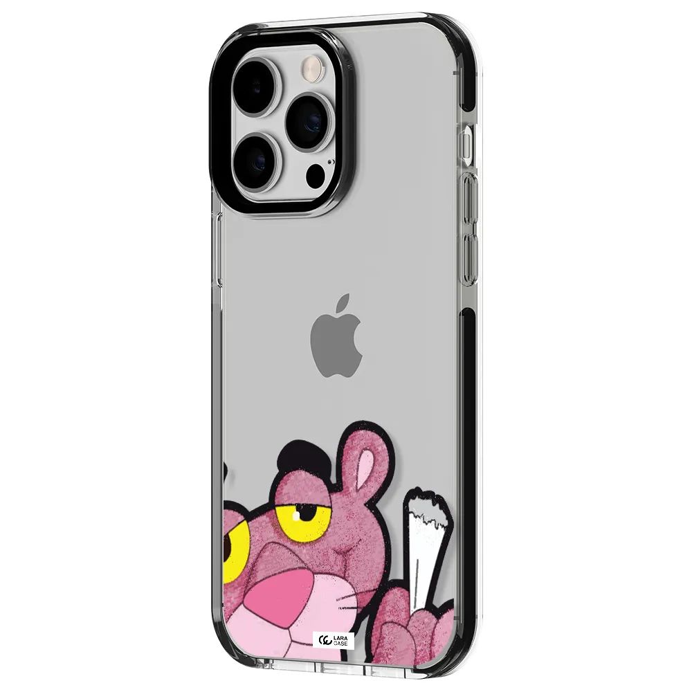 a cartoon of a pink bear Apple iPhone 15 Pro Max impact black border Case