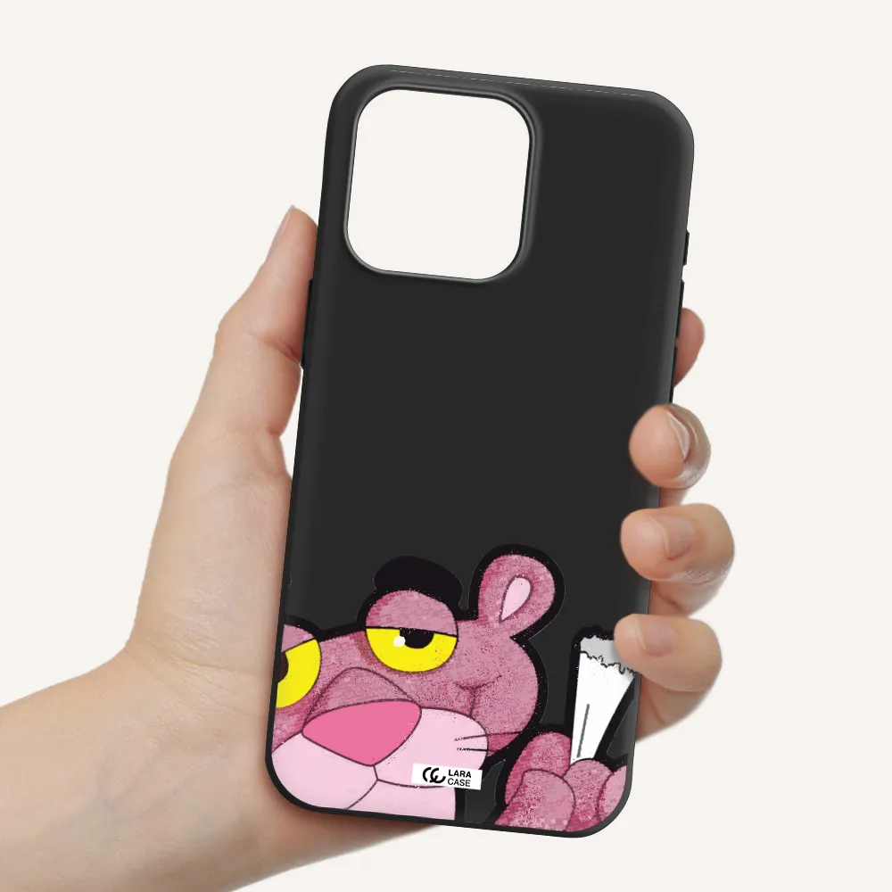 a cartoon of a pink bear Apple Iphone 15 Pro max Silicone black Case