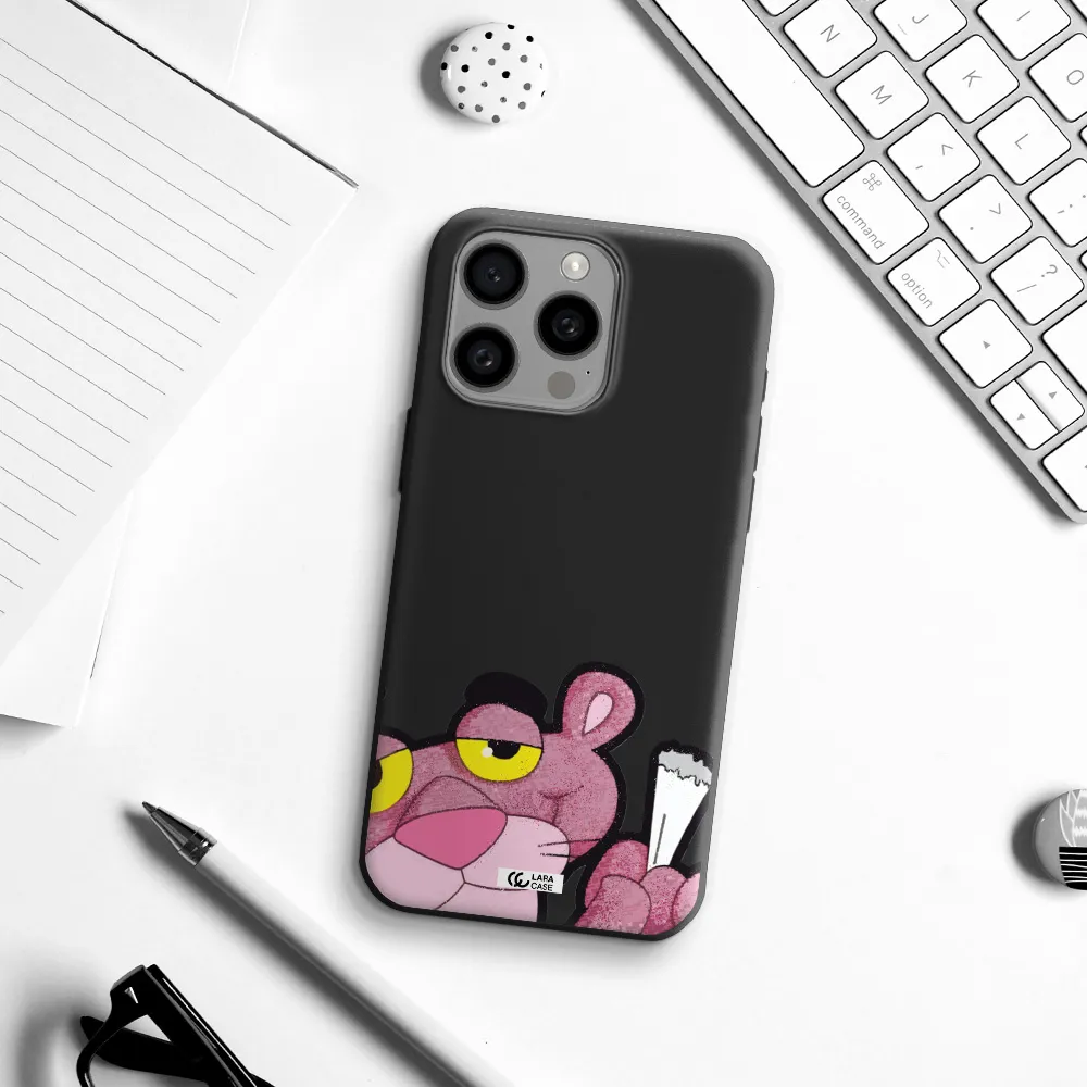 a cartoon of a pink bear Apple Iphone 15 Pro max Silicone black Case