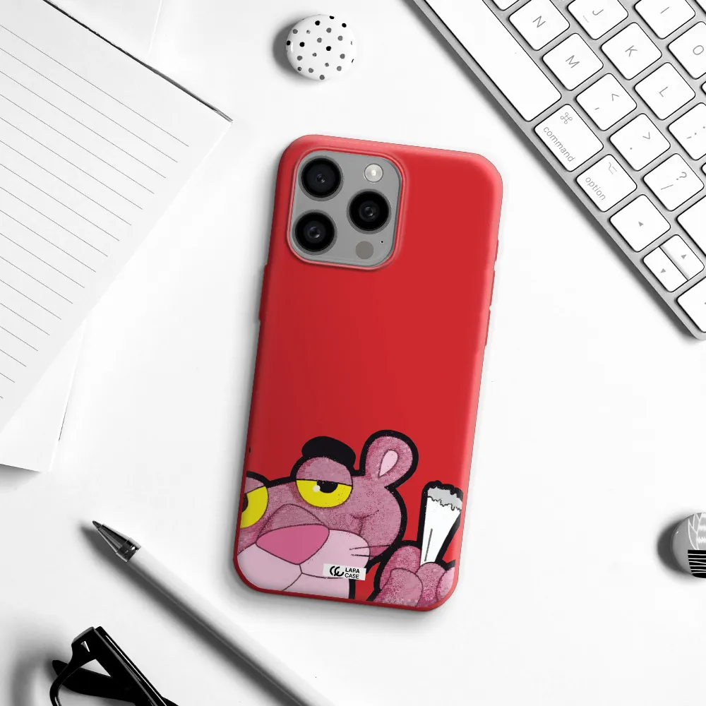 A Cartoon Of A Pink Bear Apple Iphone 15 Pro Max Silicone Imperial Red Case