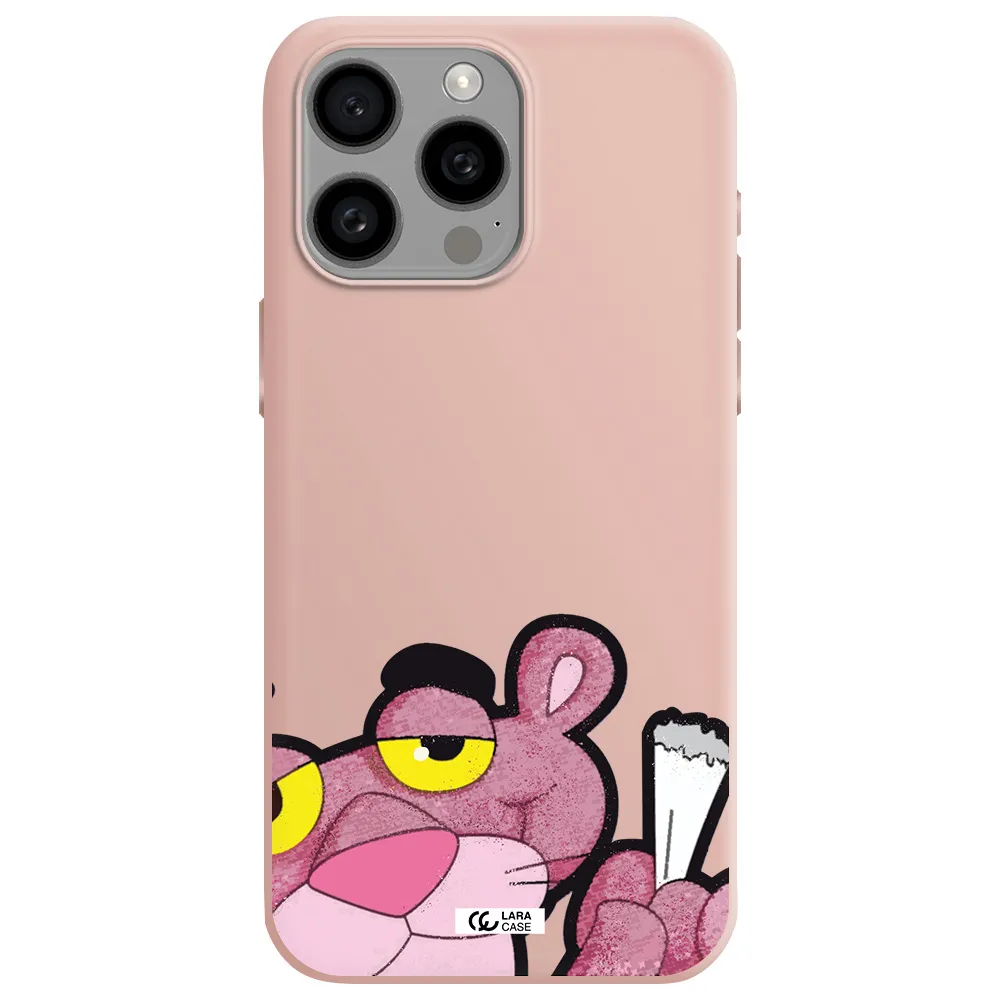 a cartoon of a pink bear Apple Iphone 15 Pro max Silicone pastel pink Case