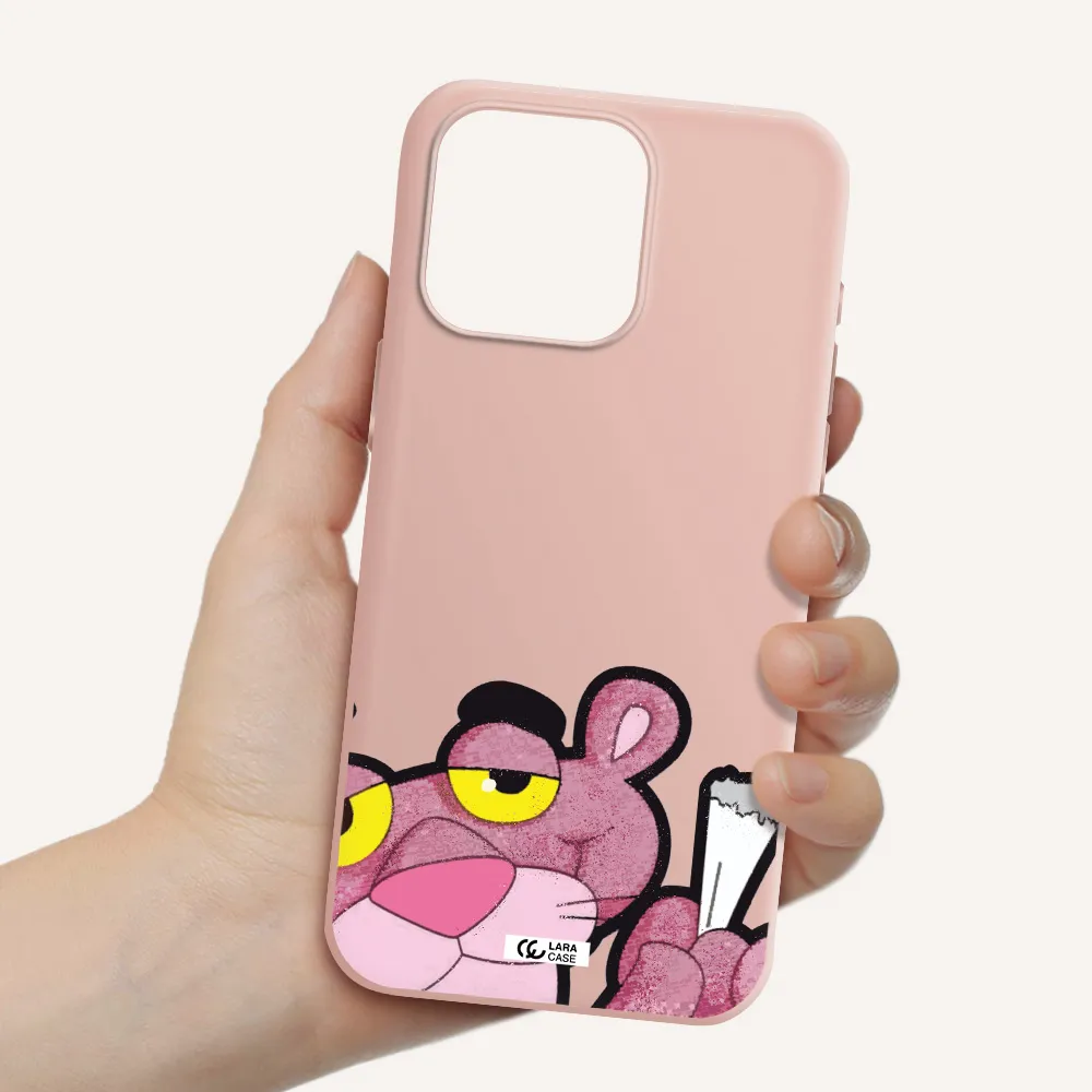 a cartoon of a pink bear Apple Iphone 15 Pro max Silicone pastel pink Case