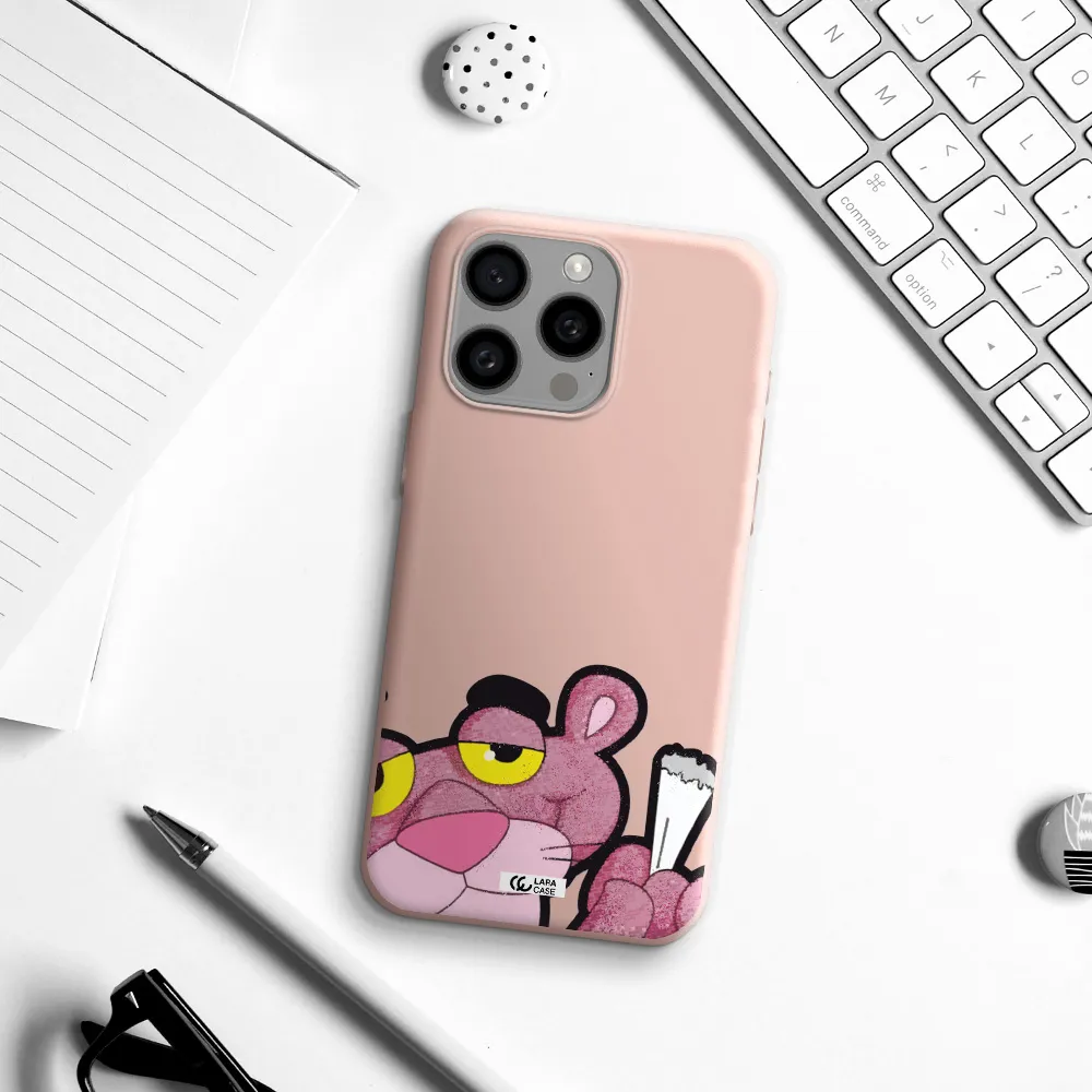 a cartoon of a pink bear Apple Iphone 15 Pro max Silicone pastel pink Case
