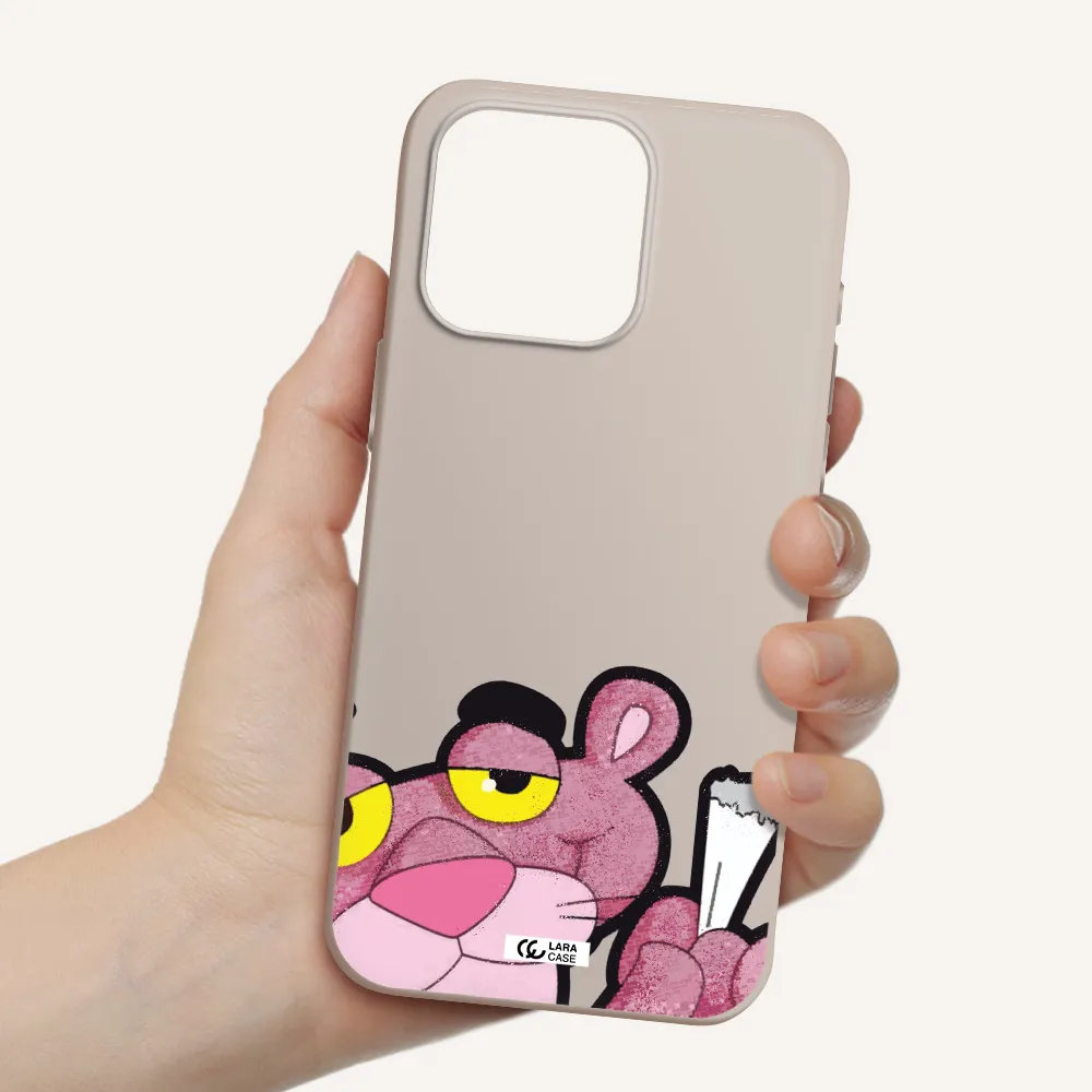 a cartoon of a pink bear Apple Iphone 15 Pro max Silicone Stone Case