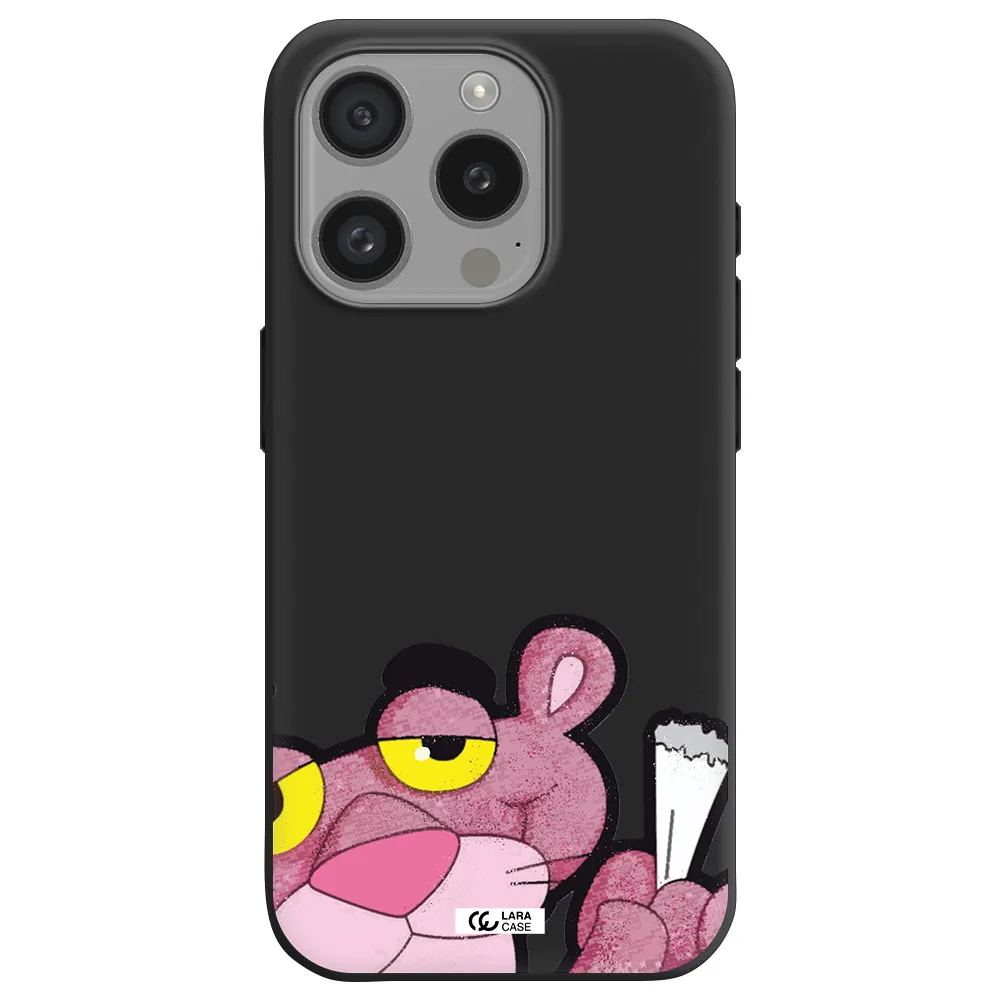 A Cartoon Of A Pink Bear Apple Iphone 15 Pro Silicone Black Case
