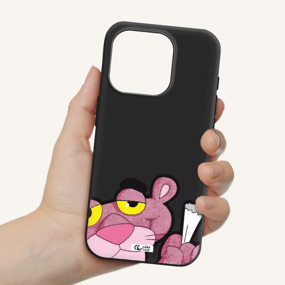 A Cartoon Of A Pink Bear Apple Iphone 15 Pro Silicone Black Case