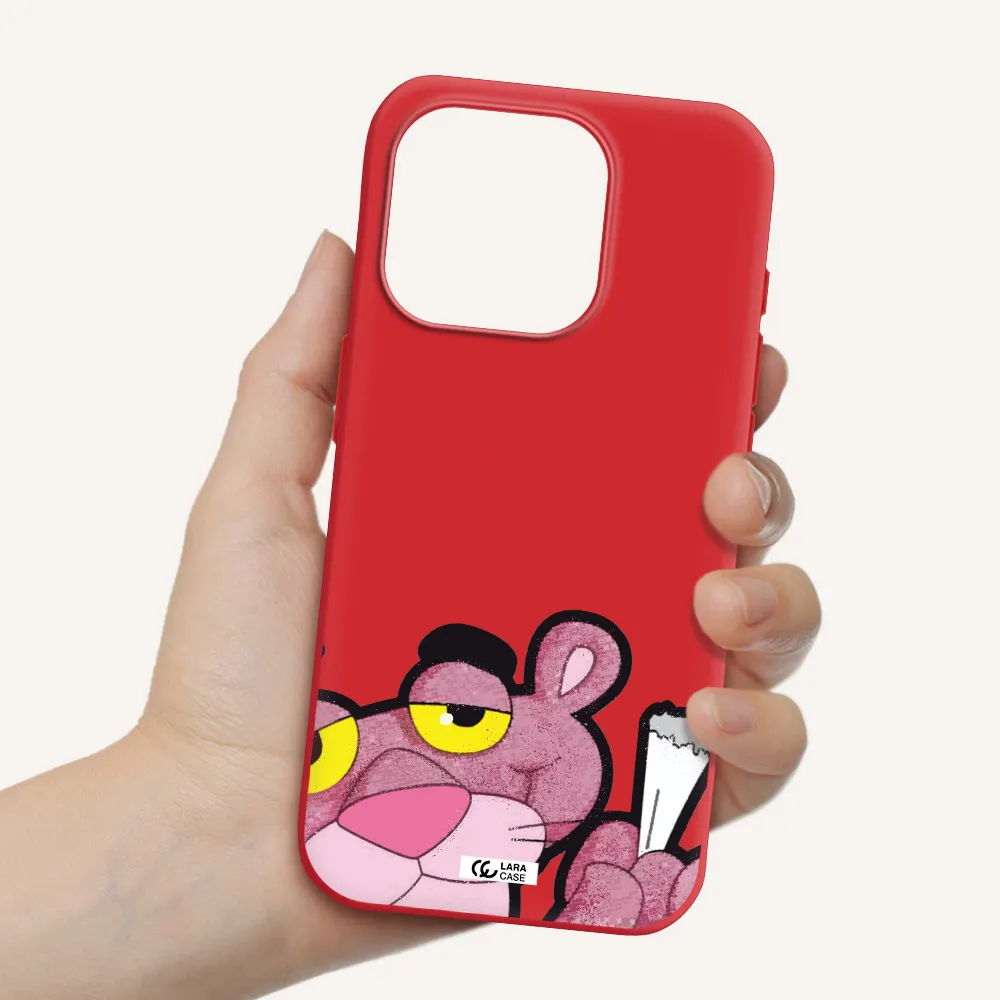 A Cartoon Of A Pink Bear Apple Iphone 15 Pro Silicone Imperial Red Case
