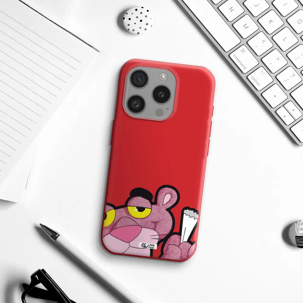A Cartoon Of A Pink Bear Apple Iphone 15 Pro Silicone Imperial Red Case