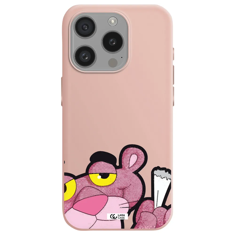 A Cartoon Of A Pink Bear Apple Iphone 15 Pro Silicone Pastel Pink Case