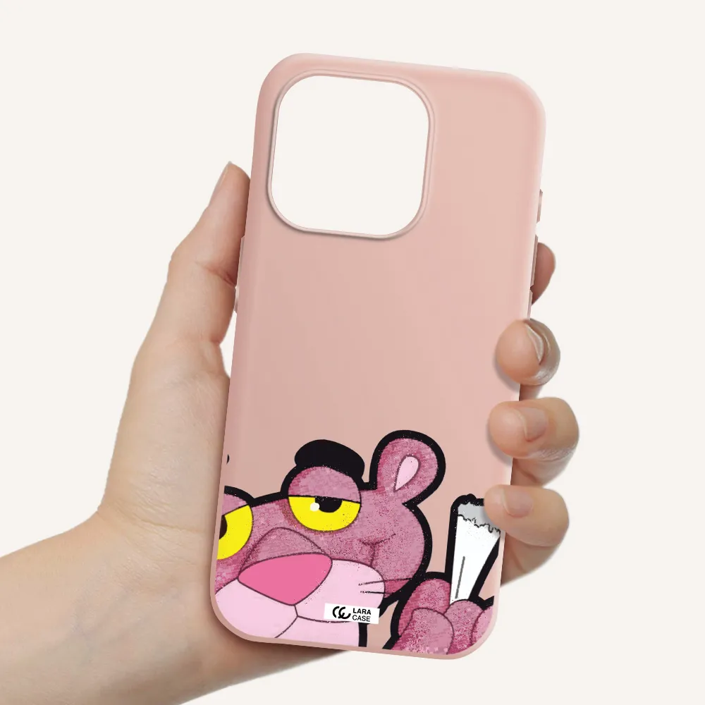 A Cartoon Of A Pink Bear Apple Iphone 15 Pro Silicone Pastel Pink Case