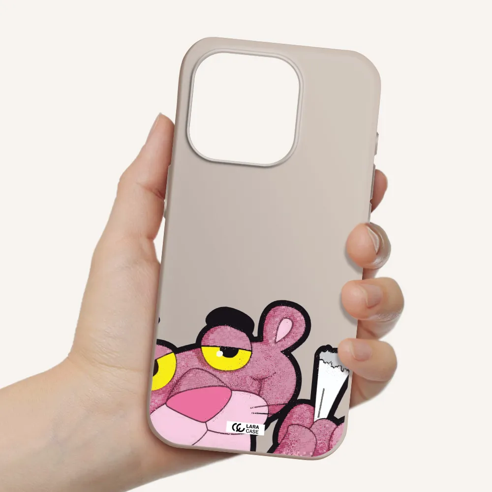 A Cartoon Of A Pink Bear Apple Iphone 15 Pro Silicone Stone Case