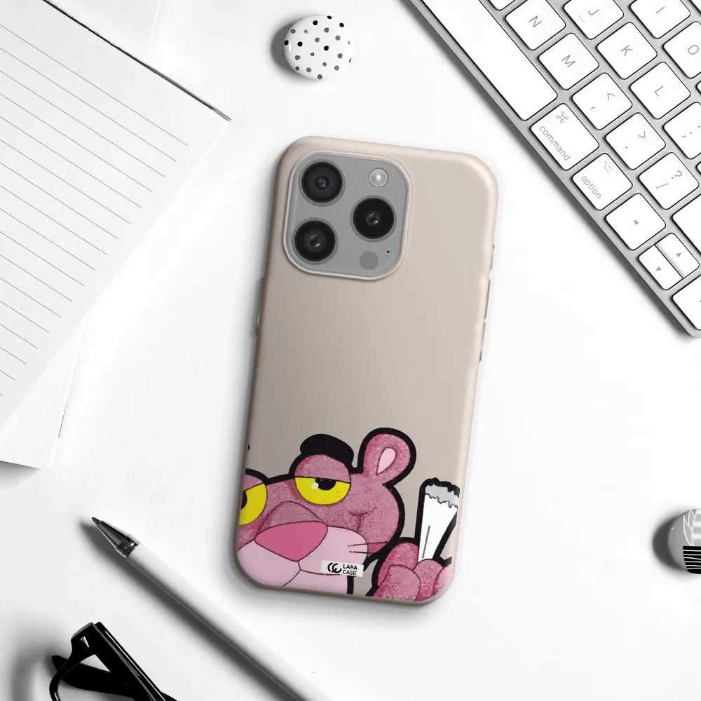 A Cartoon Of A Pink Bear Apple Iphone 15 Pro Silicone Stone Case