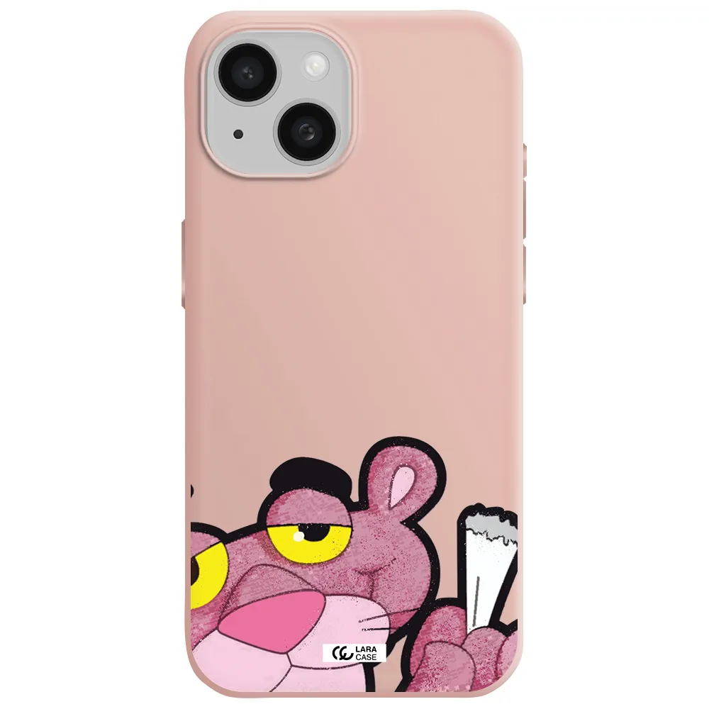 A Cartoon Of A Pink Bear Apple Iphone 15 Silicone Pastel Pink Case
