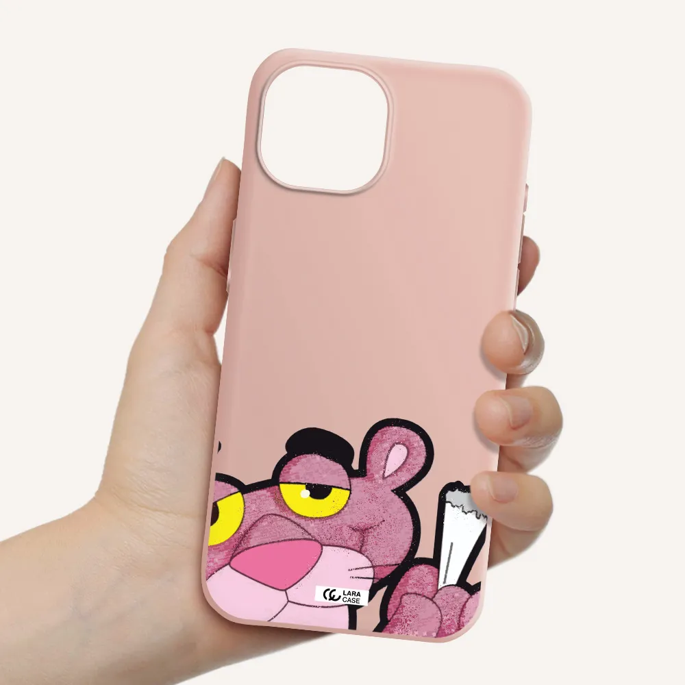 A Cartoon Of A Pink Bear Apple Iphone 15 Silicone Pastel Pink Case