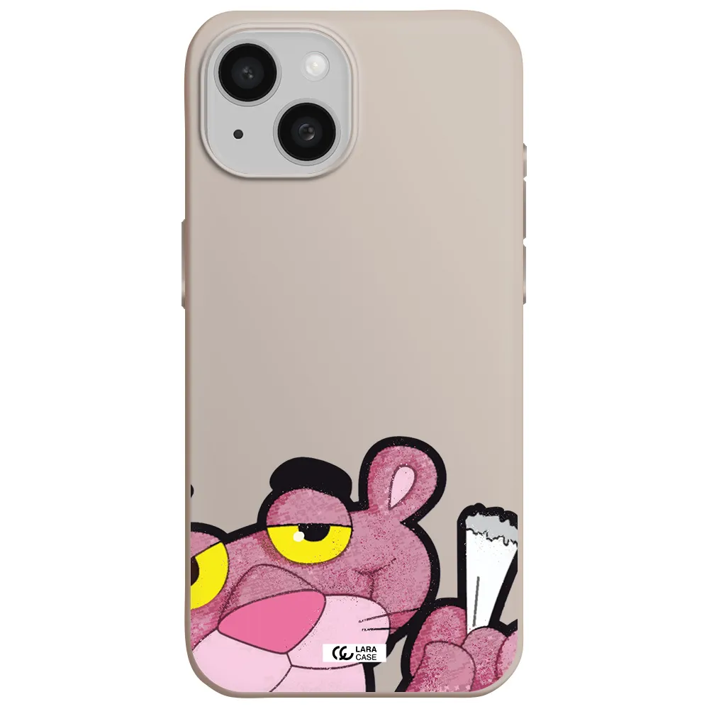 a cartoon of a pink bear Apple iPhone 15 Silicone Stone Case