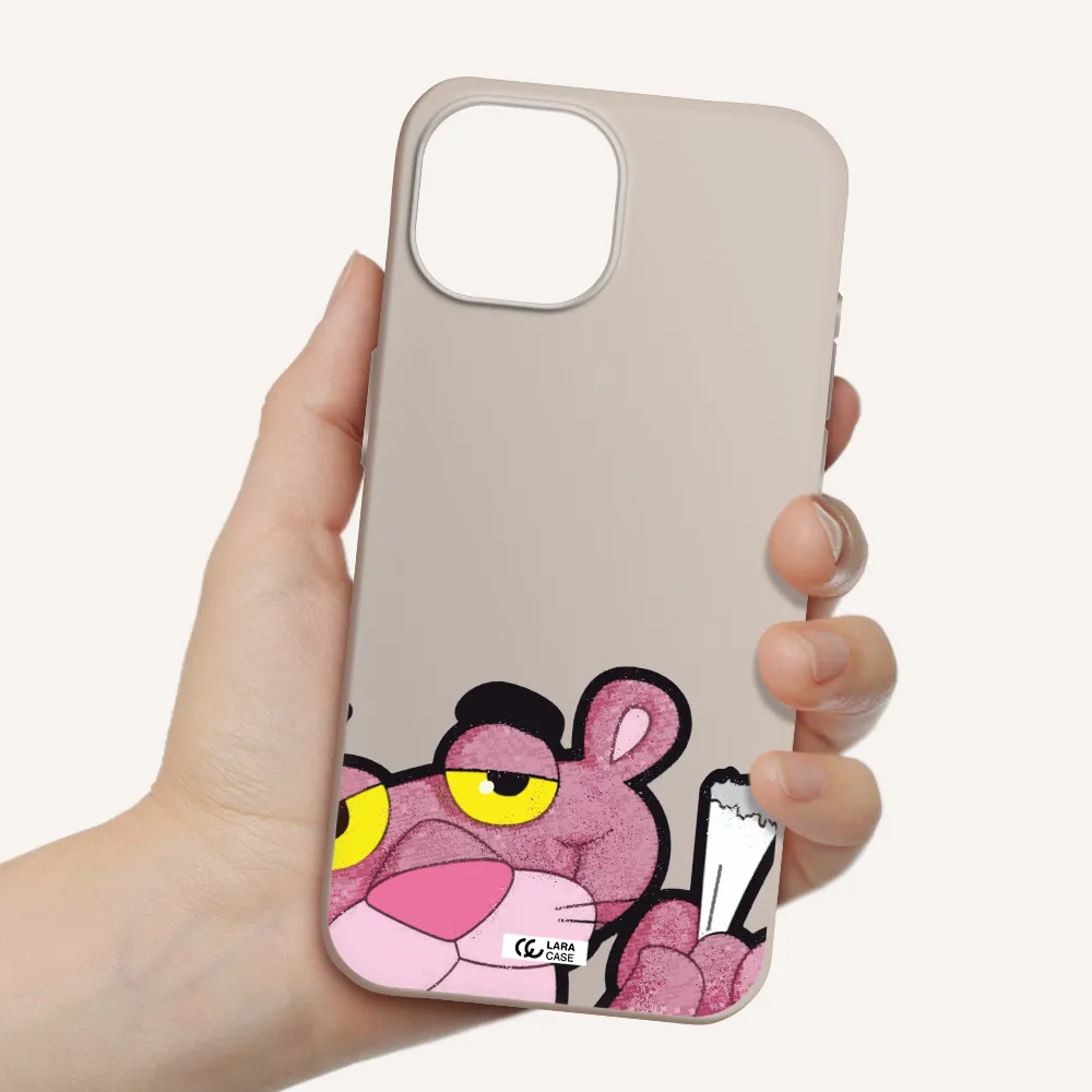 a cartoon of a pink bear Apple iPhone 15 Silicone Stone Case
