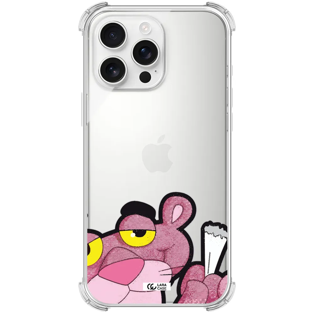 A Cartoon Of A Pink Bear Apple Iphone 16 Pro Max Clear Pc Case