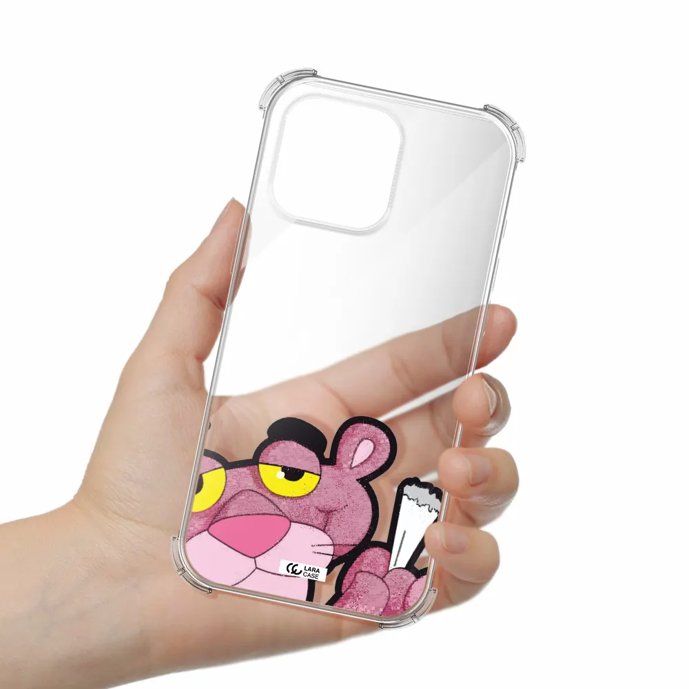 A Cartoon Of A Pink Bear Apple Iphone 16 Pro Max Clear Pc Case