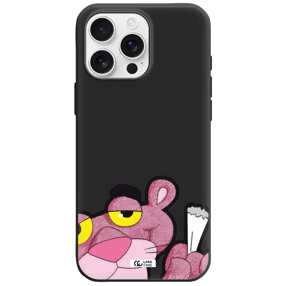 A Cartoon Of A Pink Bear Apple Iphone 16 Pro Max Silicone Black Case